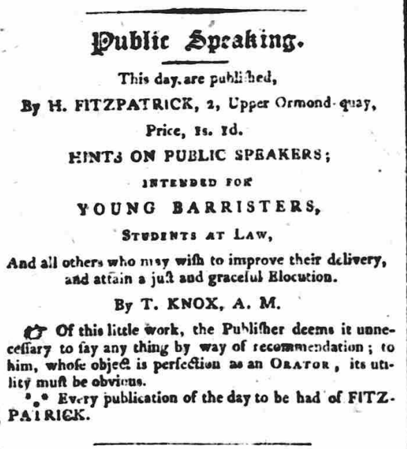 A Public Speaking Manual for the Young Irish Barrister, 1796