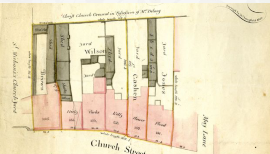 A Wide Street Commissioners Map of 152-155 Church Street, Dublin, c.1820